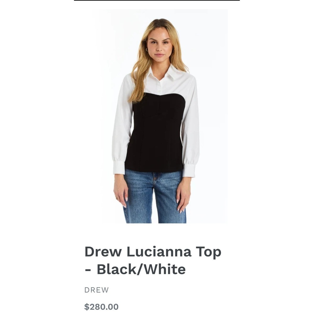 Drew Lucianna Blouse Top. White And Black. Zip Side. Medium. Retails:$280
